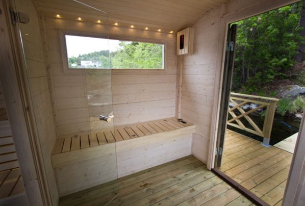 Sauna raft with ceiling lighting