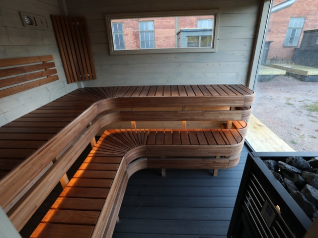 Composite flooring in the sauna raft