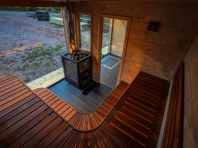 heat-treated benches in the sauna raft