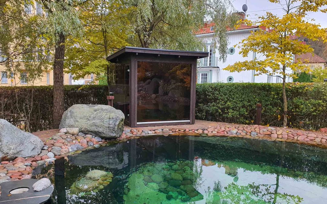 Bastustuga i trädgård